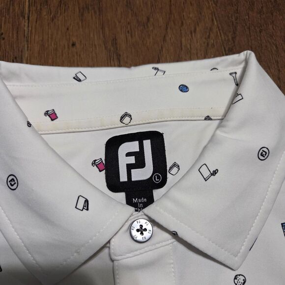 FootJoy Doodle Travel Print Lisle performance Polo Shirt L Large - Picture 3 of 9